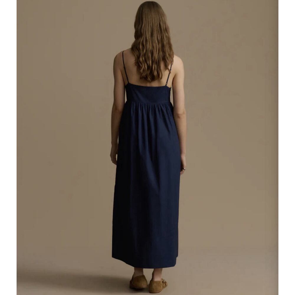Jenni Kayne Cove Midi Dress S Navy Cotton Poplin Spaghetti Straps Minimalist - Picture 3 of 11